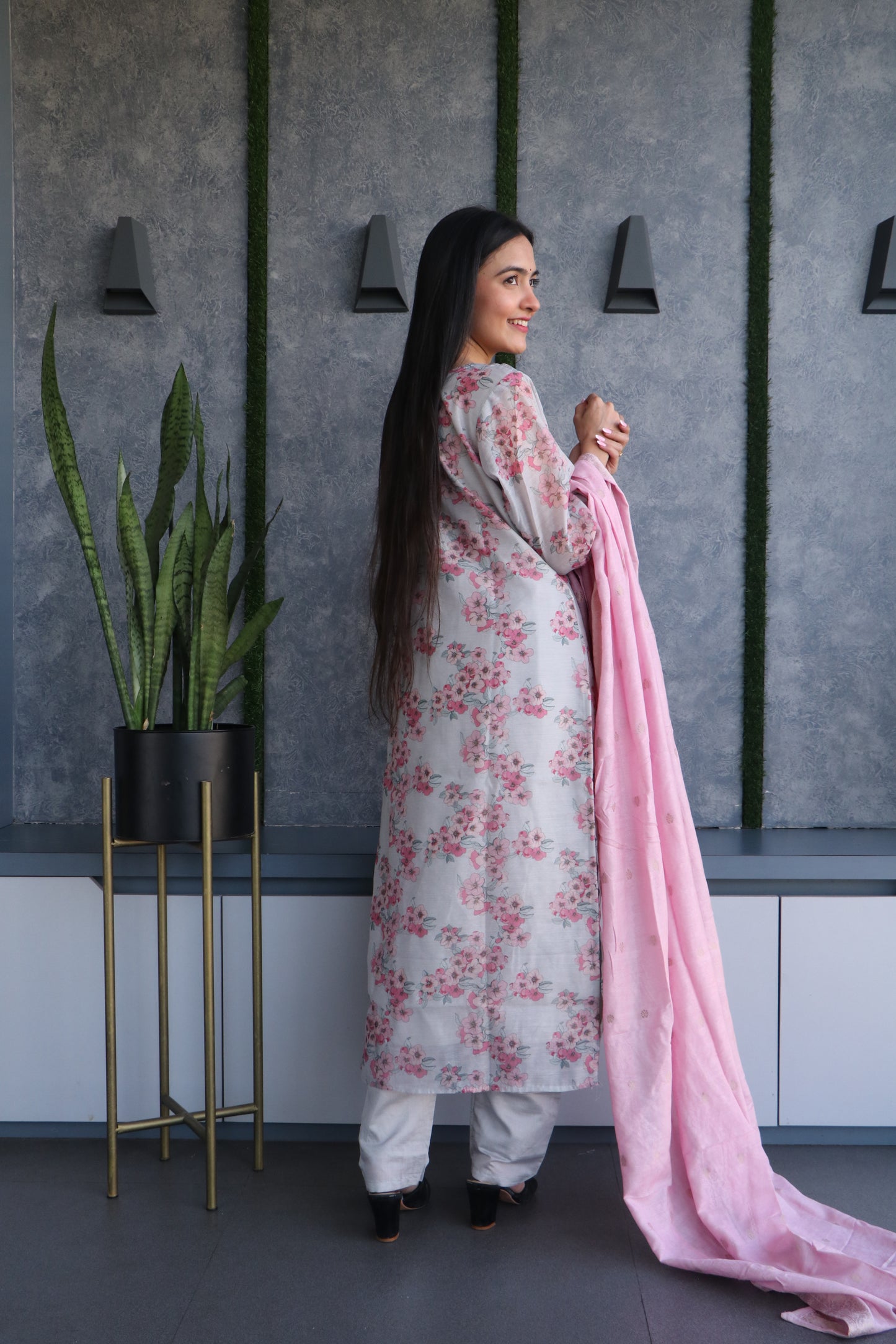 stylish ensemble featuring printed cotton silk kurta and luxurious banarsi silk dupatta