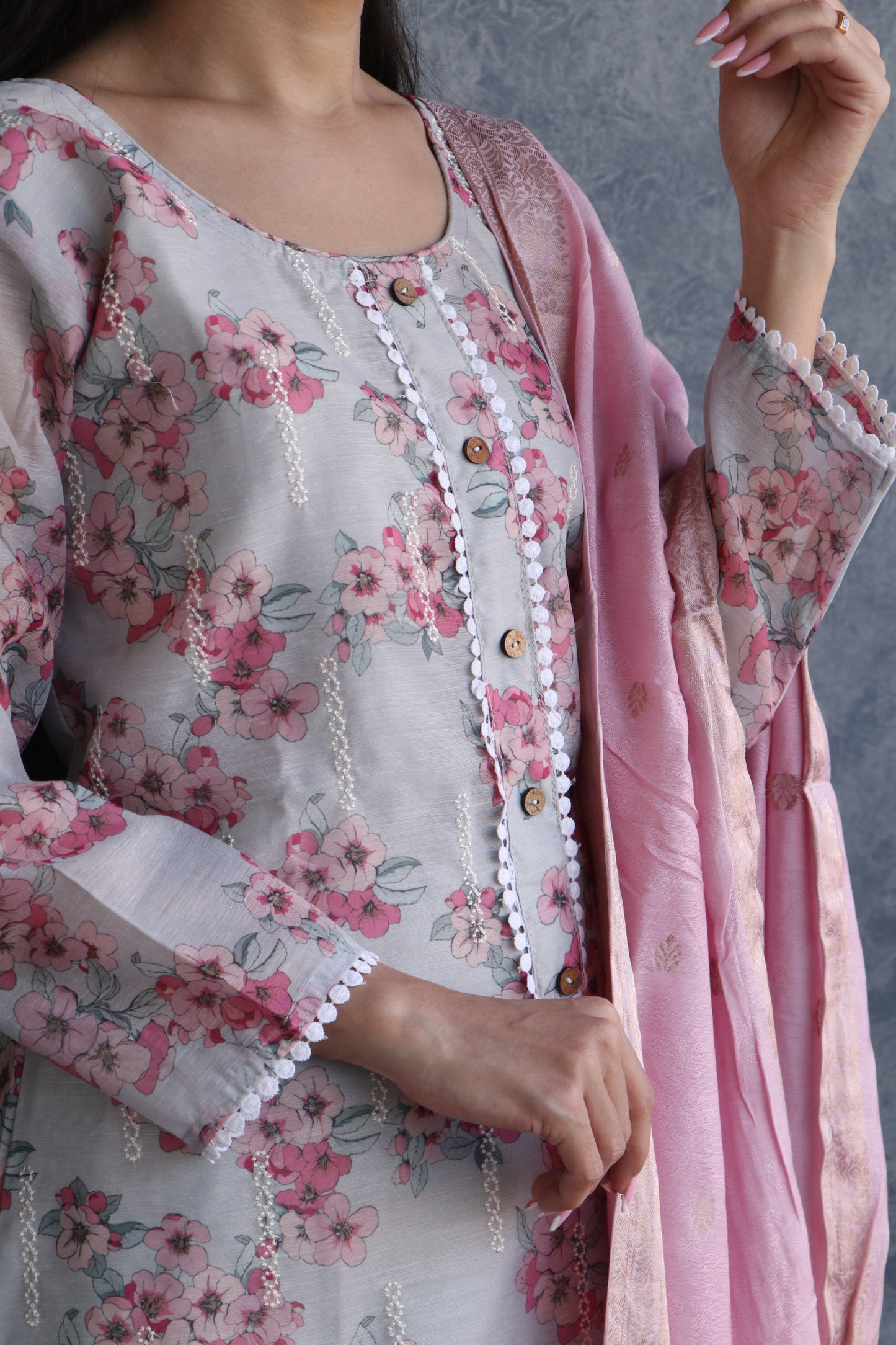 stylish ensemble featuring printed cotton silk kurta and luxurious banarsi silk dupatta