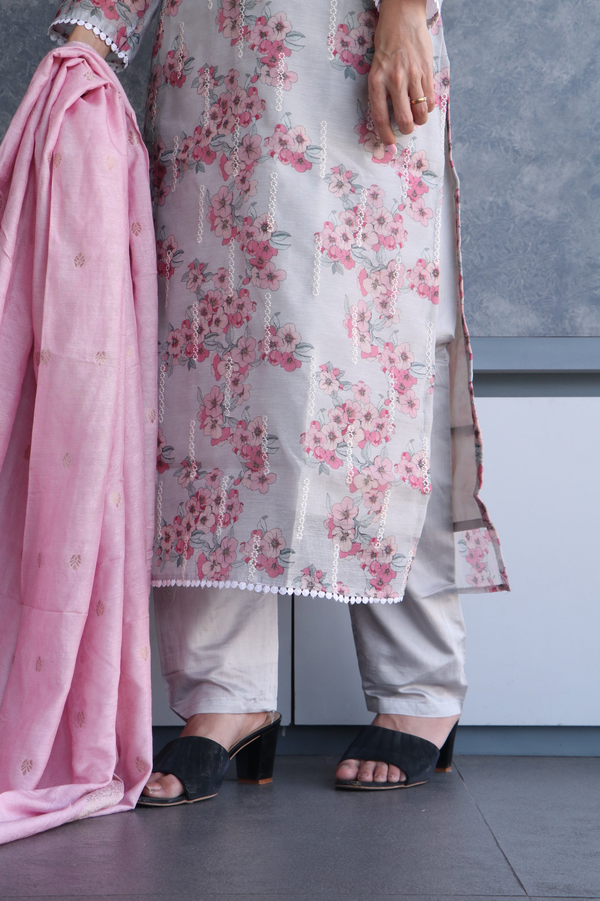 stylish ensemble featuring printed cotton silk kurta and luxurious banarsi silk dupatta