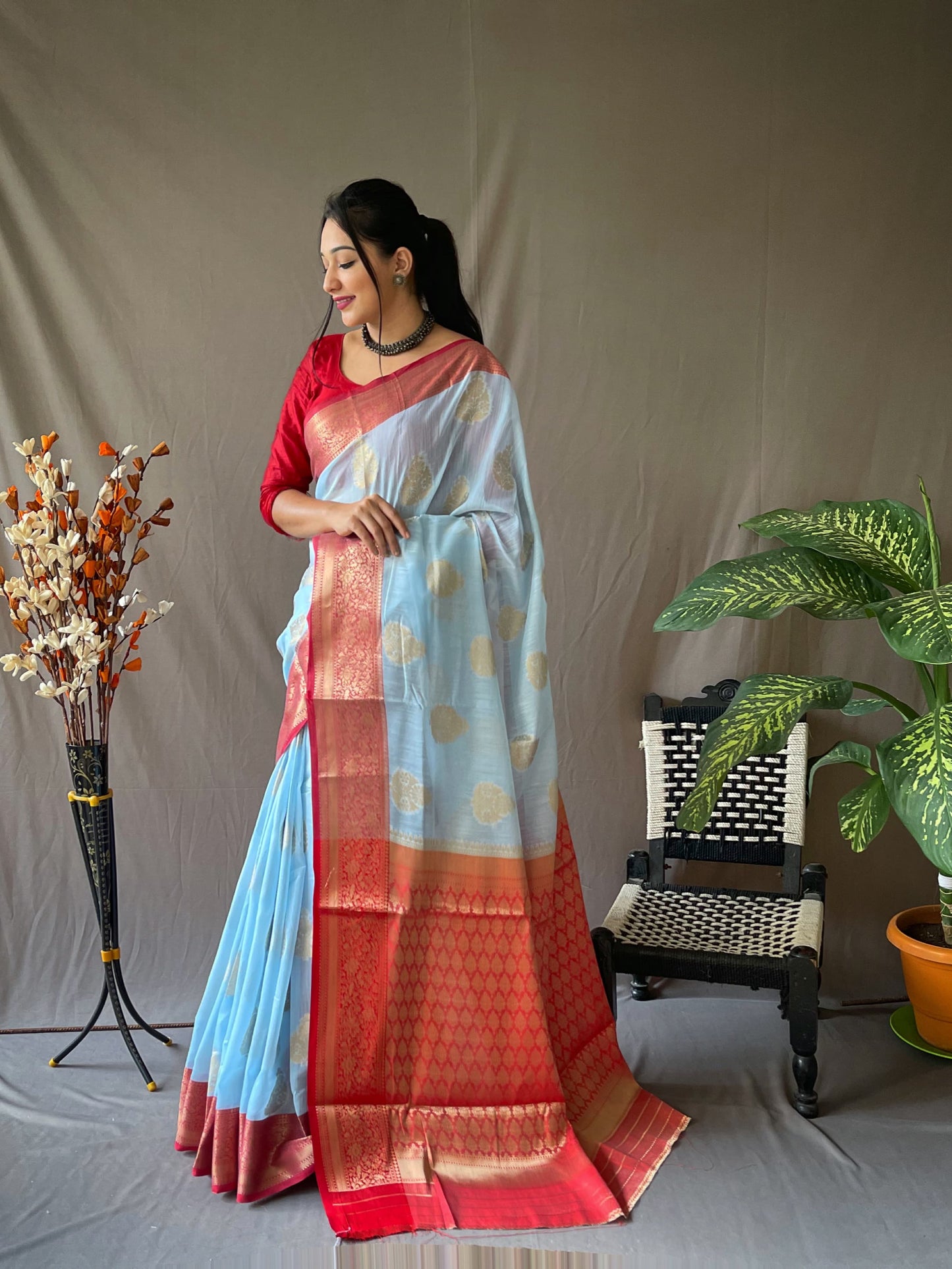 Linen saree & brocade blouse | Luxury Wear For Women