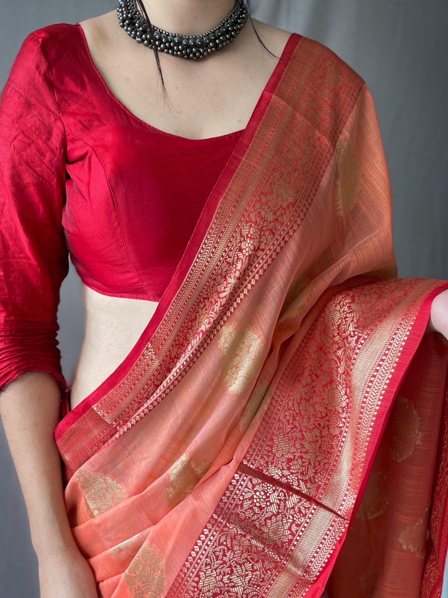 Linen saree & brocade blouse | Luxury Wear For Women