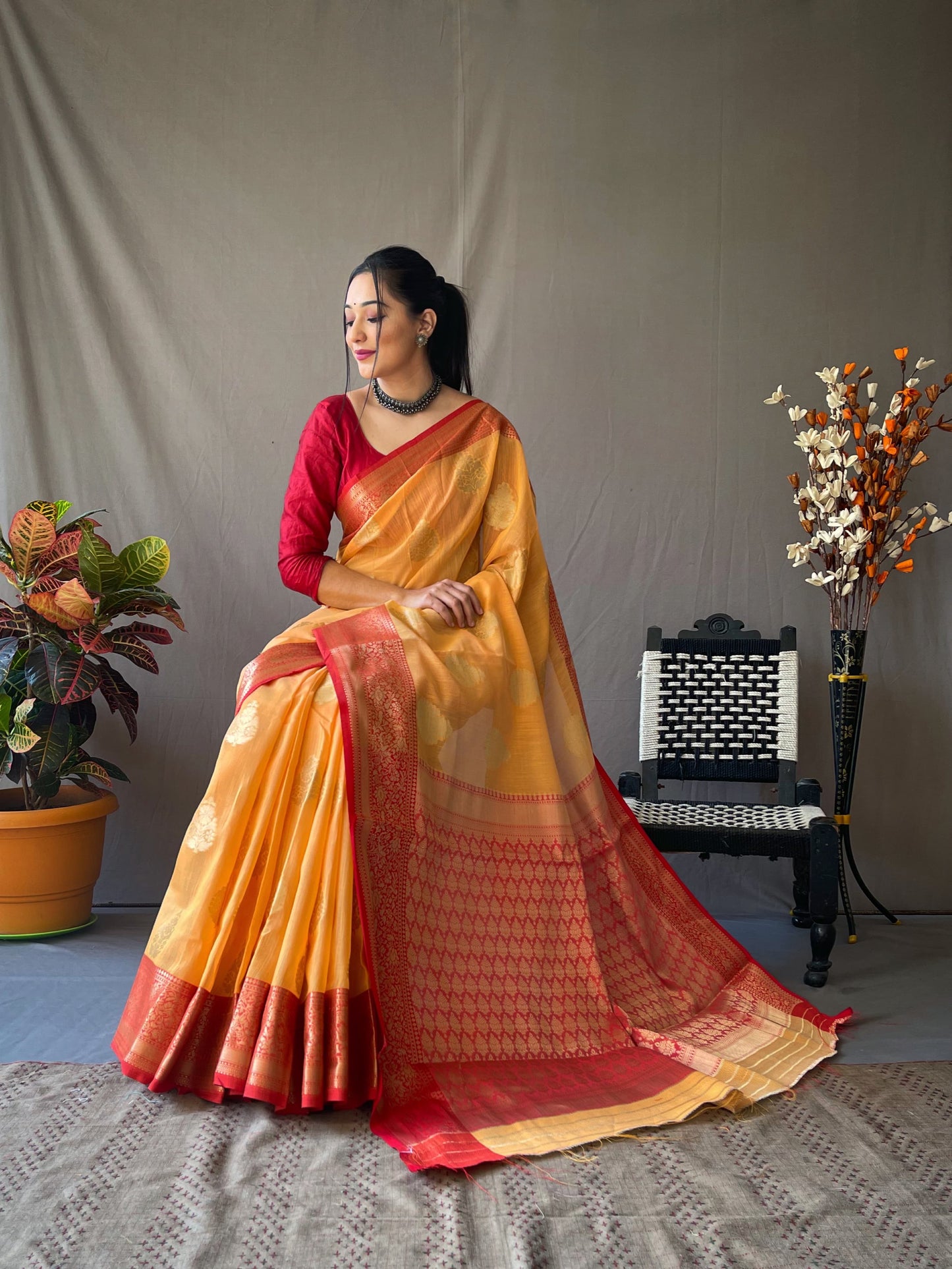 Linen saree & brocade blouse | Luxury Wear For Women