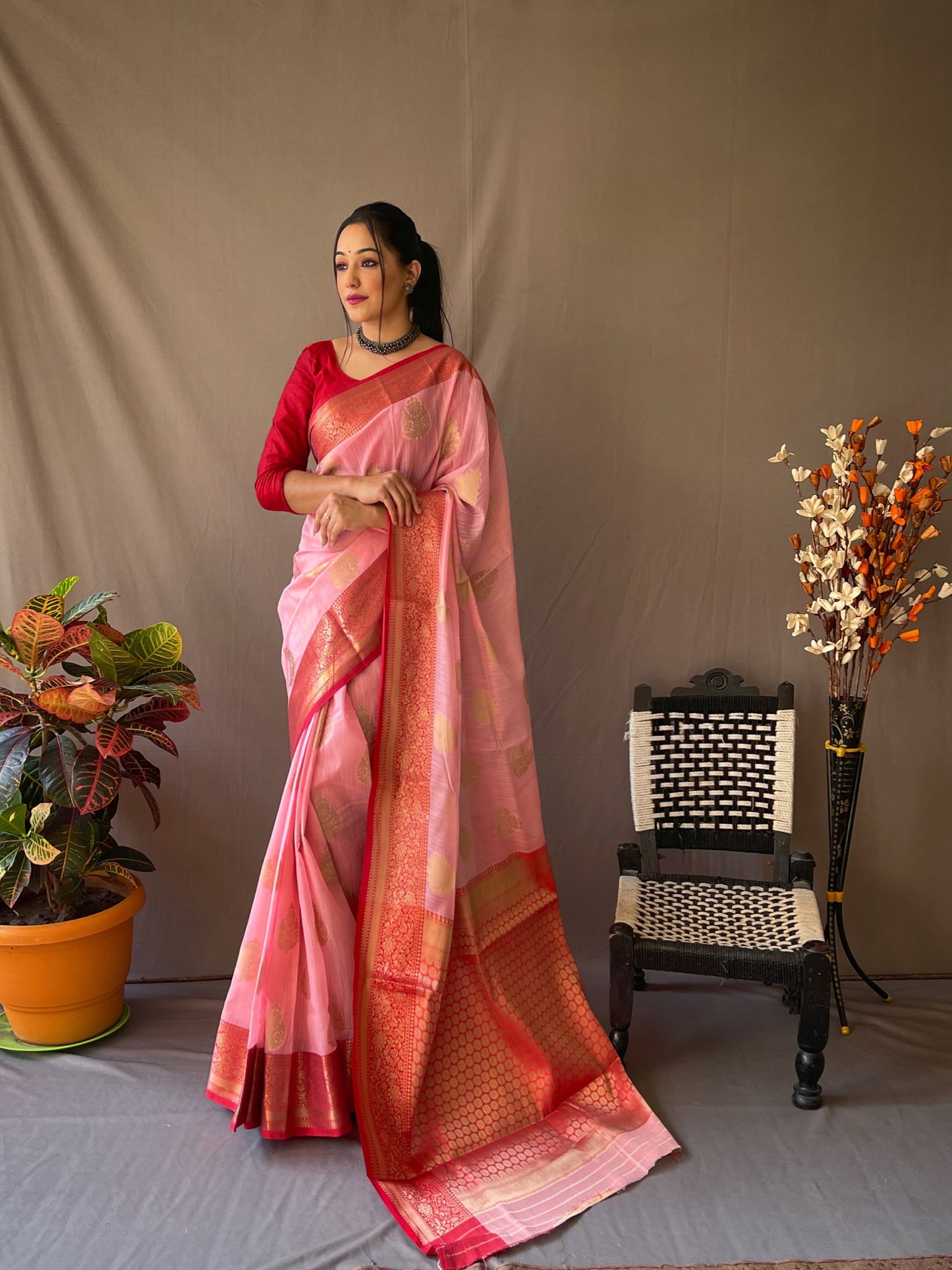 Linen saree & brocade blouse | Luxury Wear For Women