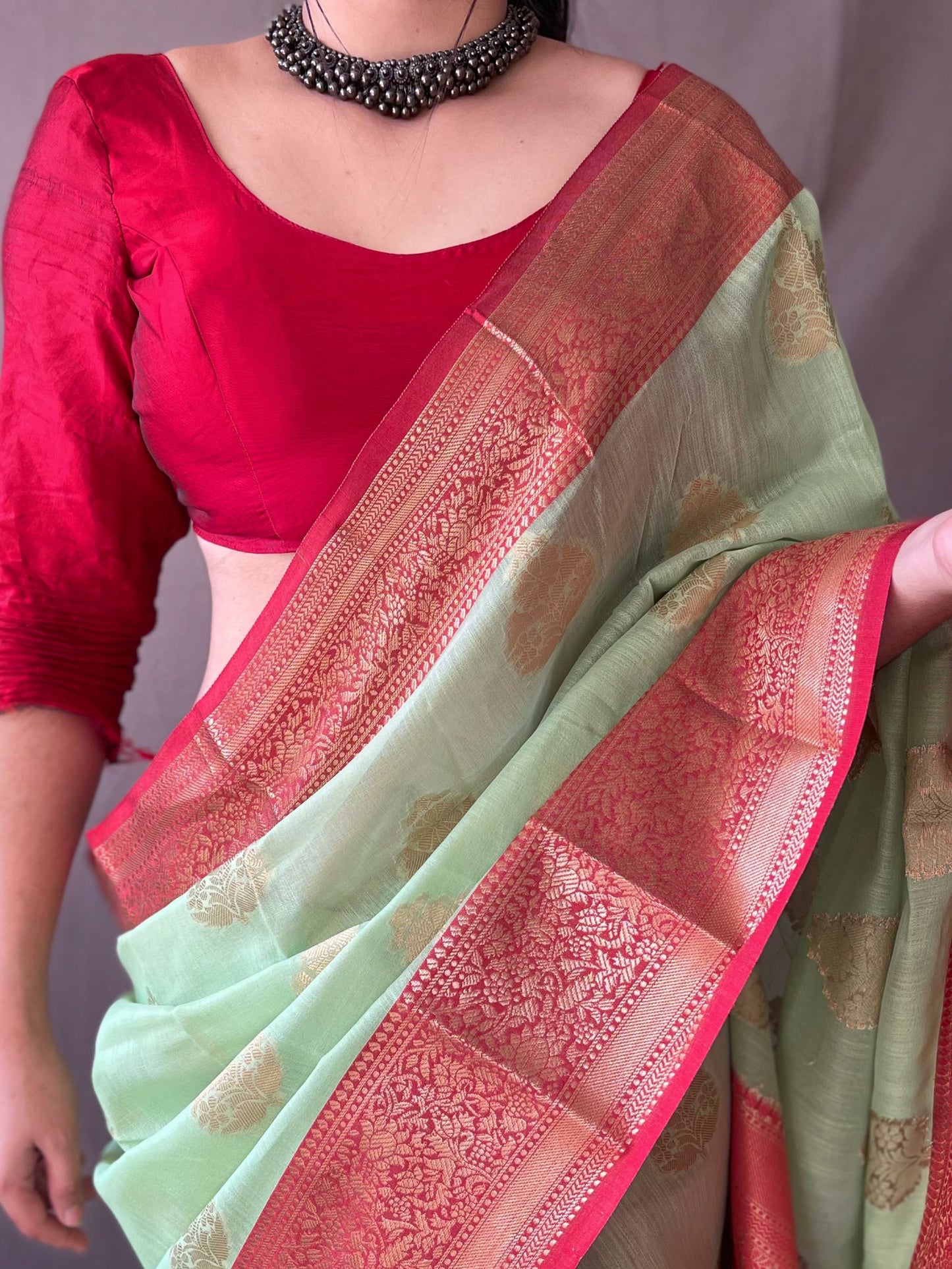 Linen saree & brocade blouse | Luxury Wear For Women