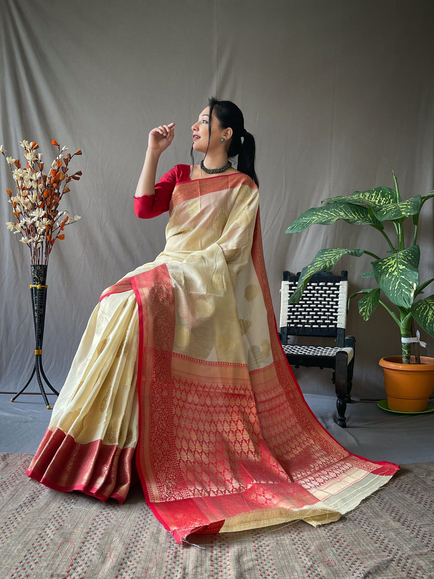 Linen saree & brocade blouse | Luxury Wear For Women