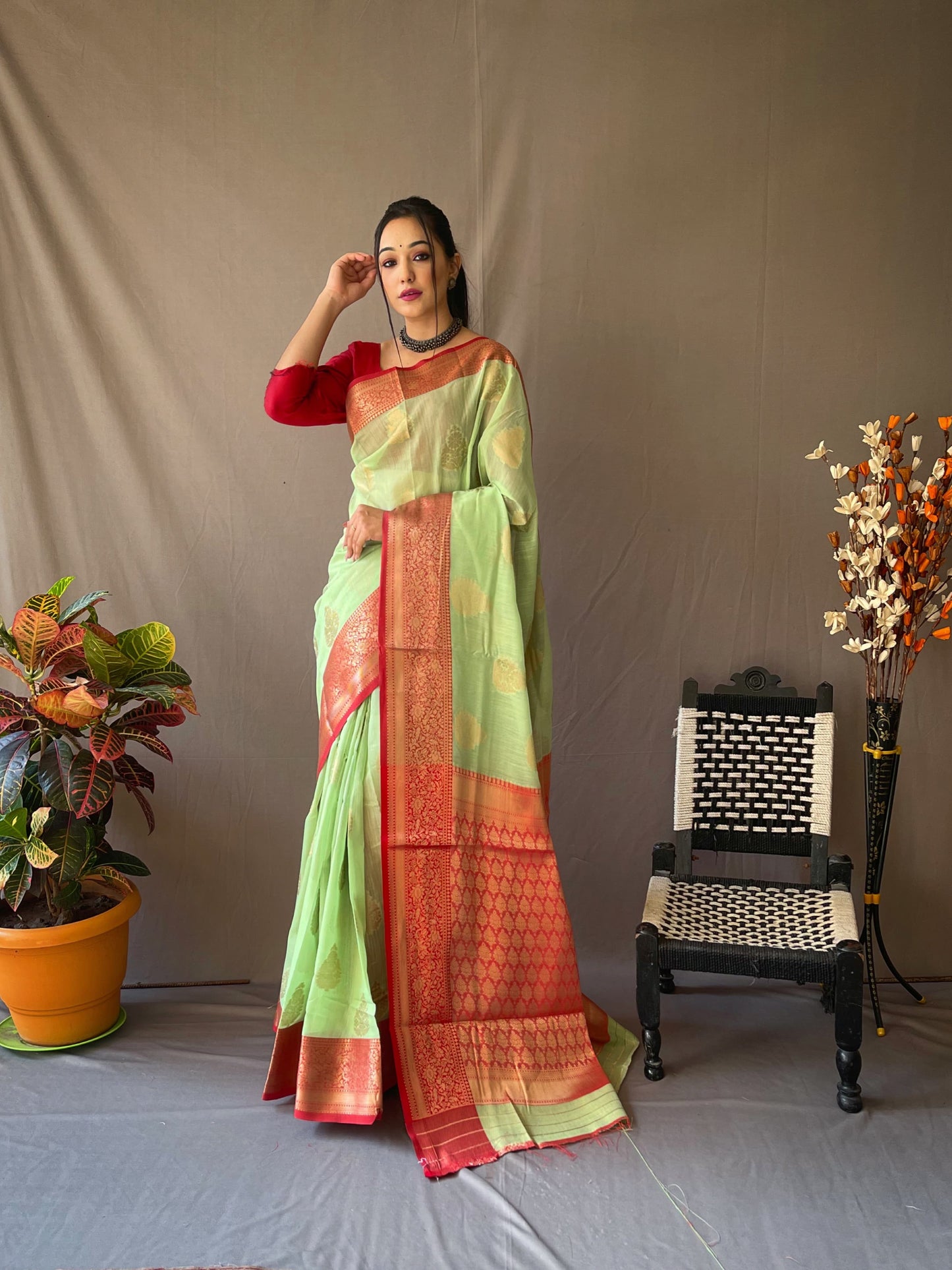 Linen saree & brocade blouse | Luxury Wear For Women