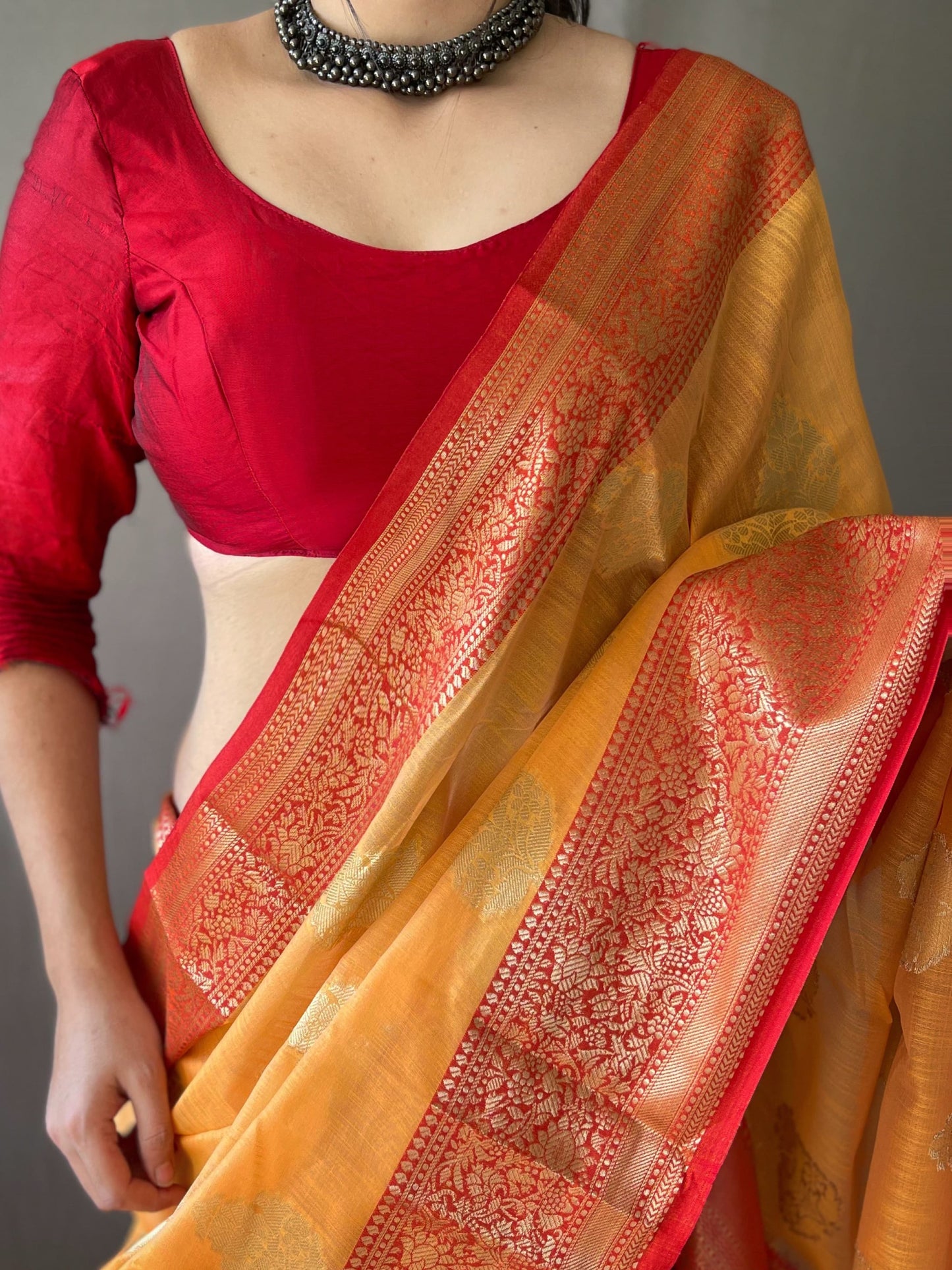 Linen saree & brocade blouse | Luxury Wear For Women