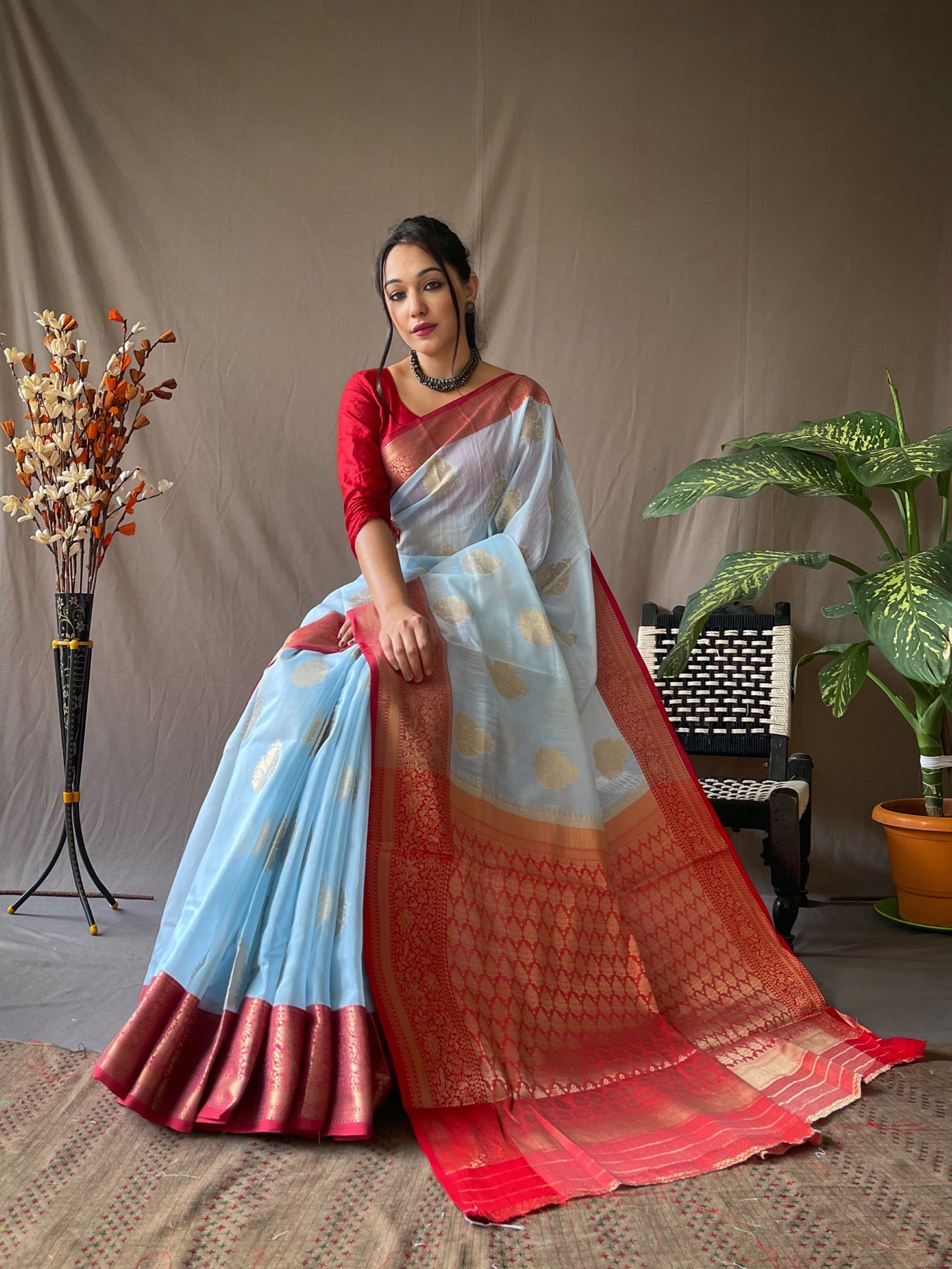 Linen saree & brocade blouse | Luxury Wear For Women