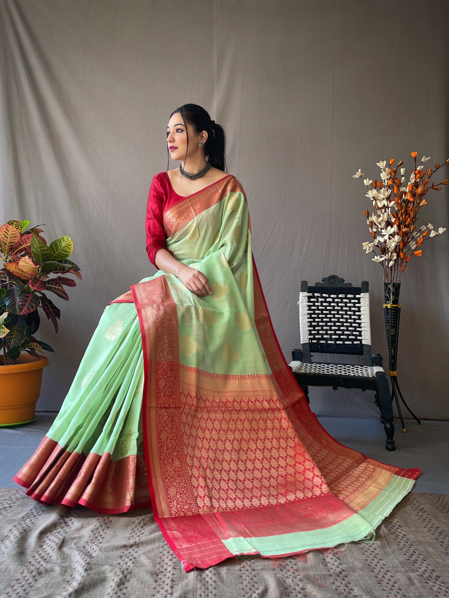 Linen saree & brocade blouse | Luxury Wear For Women