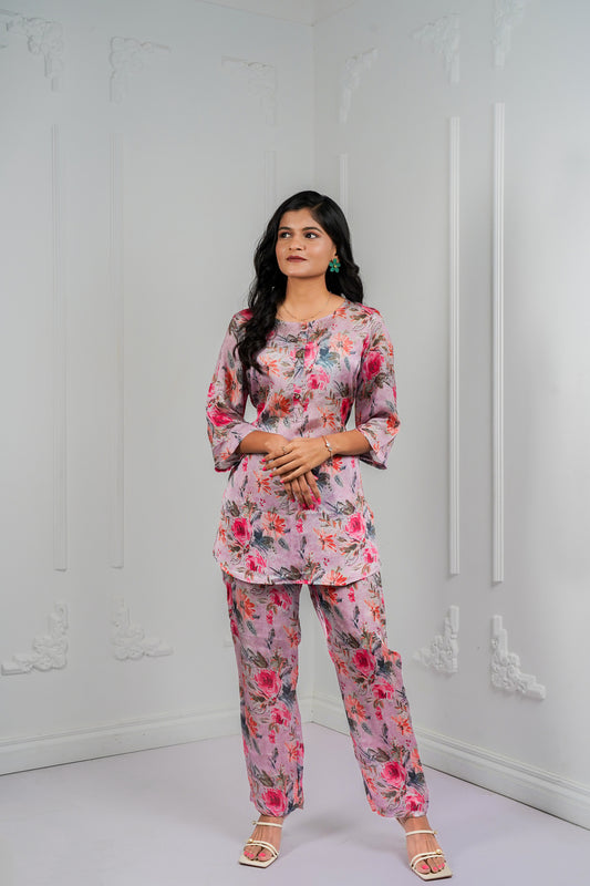 casual and cozy co-ord set with floral print, perfect for relaxation